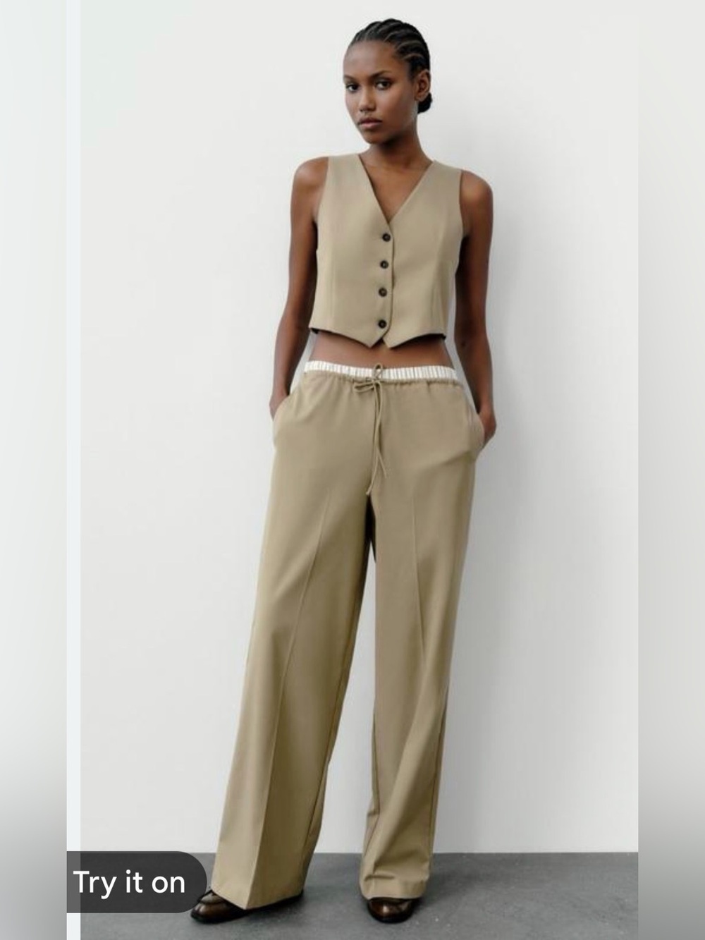Wide-Leg Pant Set in Taupe